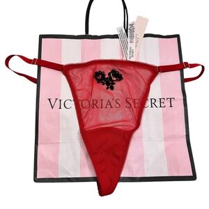NWT Victoria's Secret Red Sheer Lace Rose V String G String‎ Panty Women's XL
